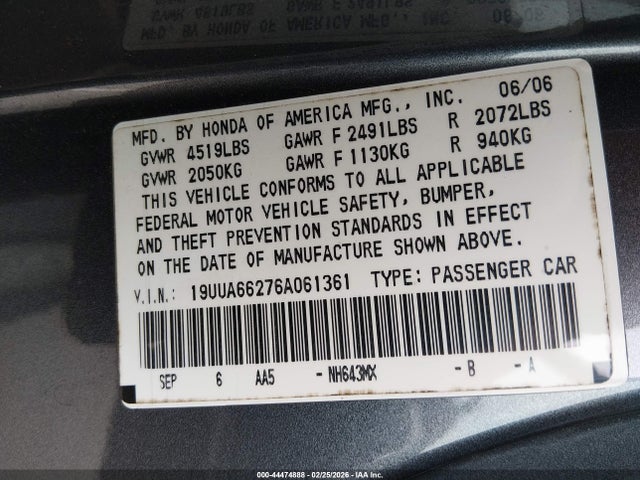 Продаж на аукціоні авто 2006 Acura Tl, vin: 19UUA66276A061361, номер лоту: 44474888