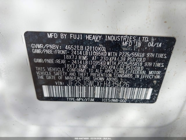 44474889 :رقم المزاد ، JF2SJGWCXFH435426 vin ، 2015 Subaru Forester 2.0xt Touring مزاد بيع