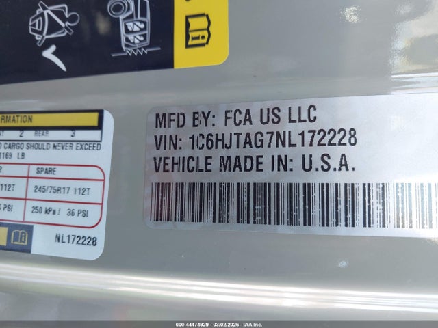 2022 Jeep Gladiator Sport 4x4 მანქანა იყიდება აუქციონზე, vin: 1C6HJTAG7NL172228, აუქციონის ნომერი: 44474929
