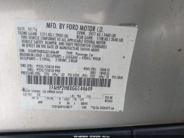 Ford TAURUS SEL 2016 1FAHP2H8XGG144649 Image 9