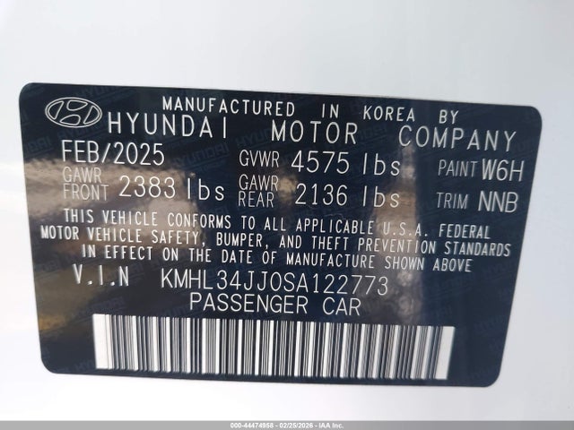 44474958 :رقم المزاد ، KMHL34JJ0SA122773 vin ، 2025 Hyundai Sonata Hybrid Sel مزاد بيع