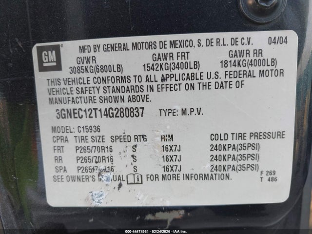 2004 CHEVROLET AVALANCHE 1500 3GNEC12T14G280837 Photo 8