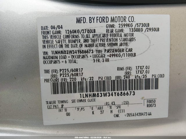 2004 LINCOLN TOWN CAR 1LNHM83W34Y686673 Photo 8