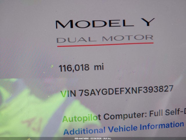 7SAYGDEFXNF393827 Tesla Model Y Performance Dual Motor All-wheel Drive