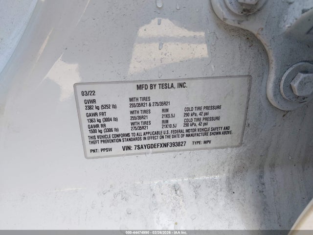 7SAYGDEFXNF393827 Tesla Model Y Performance Dual Motor All-wheel Drive