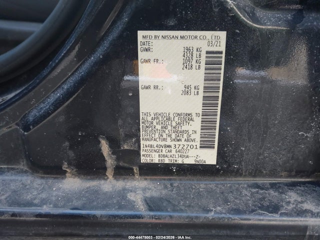 Продажа на аукционе авто 2021 Nissan Altima Sv Fwd, vin: 1N4BL4DV8MN372701, номер лота: 44475003