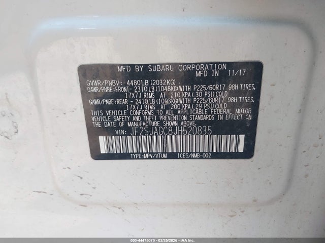 Продажа на аукционе авто 2018 Subaru Forester 2.5i Premium, vin: JF2SJAGC8JH520835, номер лота: 44475070