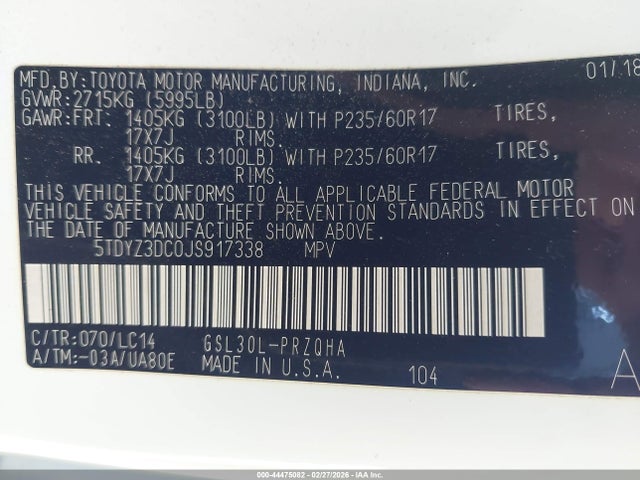 2018 TOYOTA SIENNA 5TDYZ3DC0JS917338 Photo 8