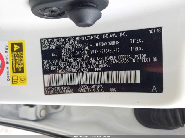 5TDZKRFH2GS181628 Toyota Highlander Le Plus V6