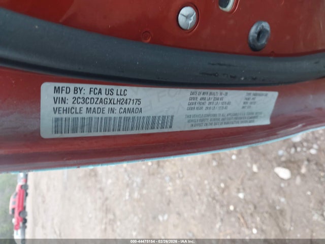 44475154 :رقم المزاد ، 2C3CDZAGXLH247175 vin ، 2020 Dodge Challenger Sxt مزاد بيع