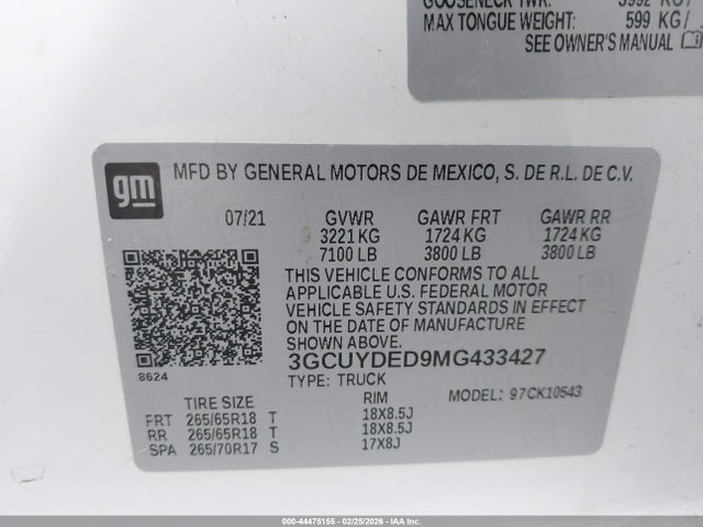 3GCUYDED9MG433427 Chevrolet Silverado 1500 4wd Short Bed Lt