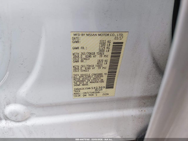 Aukcja sprzedaży 2017 Nissan Titan Sv, vin: 1N6AA1EJ5HN541369, numer aukcji: 44475160