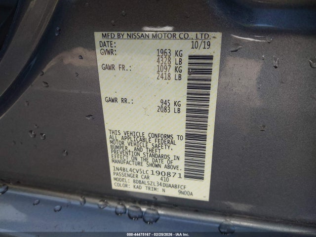 Nissan Altima Sr Fwd 2020 1N4BL4CV5LC190871 Image 9