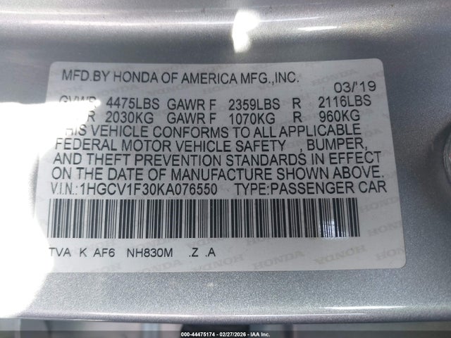 1HGCV1F30KA076550 Honda Accord Sport