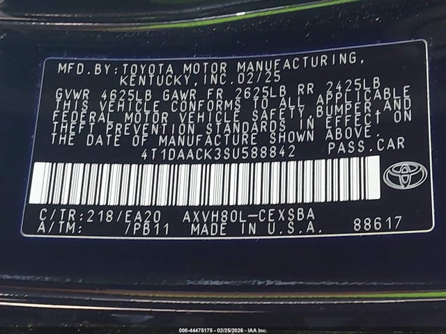 Toyota CAMRY SE 2025 4T1DAACK3SU588842 Image 9