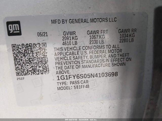 1G1FY6S05N4103698 Chevrolet Bolt Euv Fwd Lt