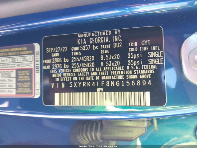 2022 KIA SORENTO 5XYRK4LF8NG156894 Photo 8