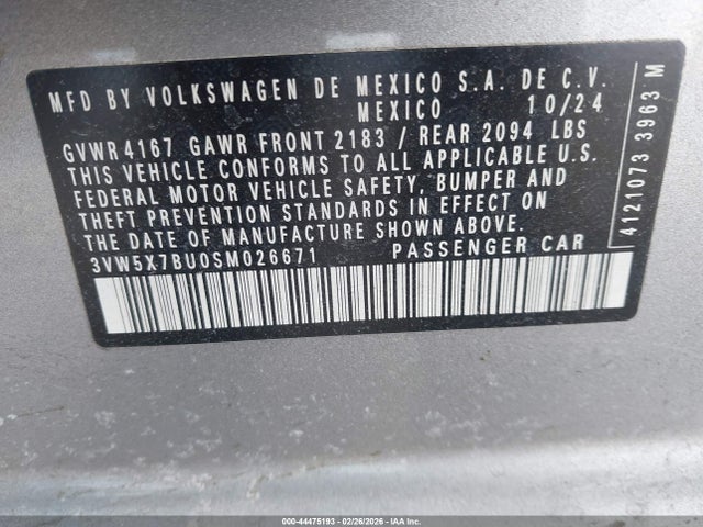3VW5X7BU0SM026671 Volkswagen Jetta 1.5t S