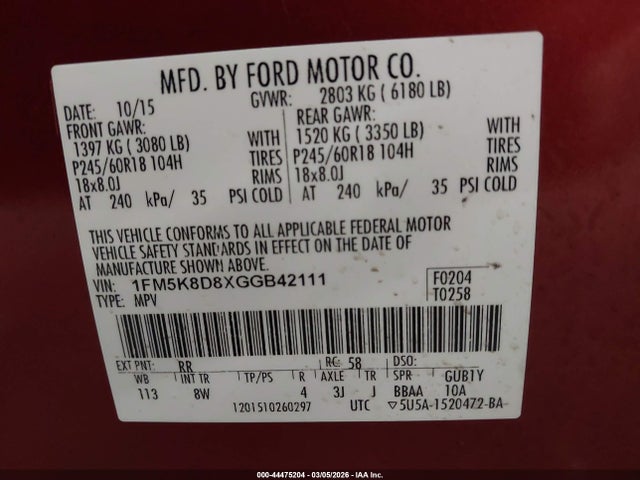 Продажа на аукционе авто 2016 Ford Explorer Xlt, vin: 1FM5K8D8XGGB42111, номер лота: 44475204