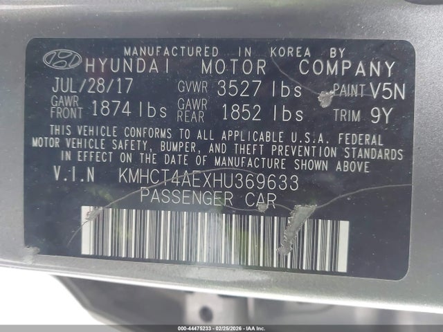 KMHCT4AEXHU369633 Hyundai ACCENT SE