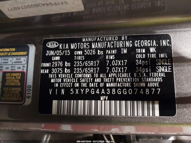 5XYPG4A38GG074877 KIA Sorento 2.4l L