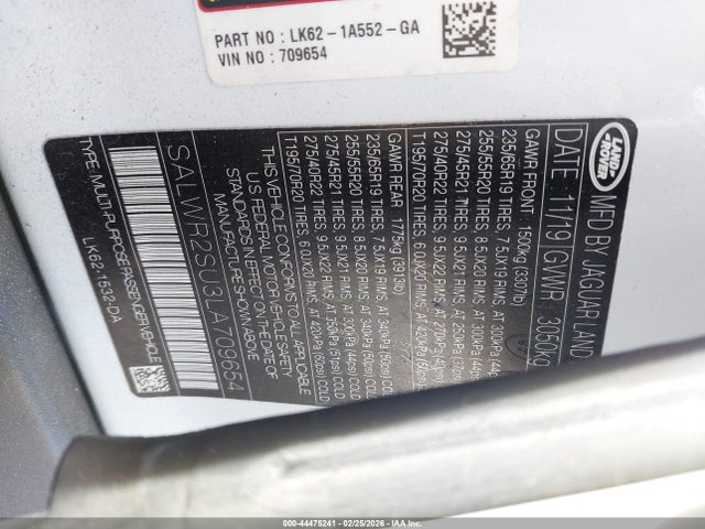 Продаж на аукціоні авто 2020 Land Rover Range Rover Sport Hse Mhev, vin: SALWR2SU3LA709654, номер лоту: 44475241