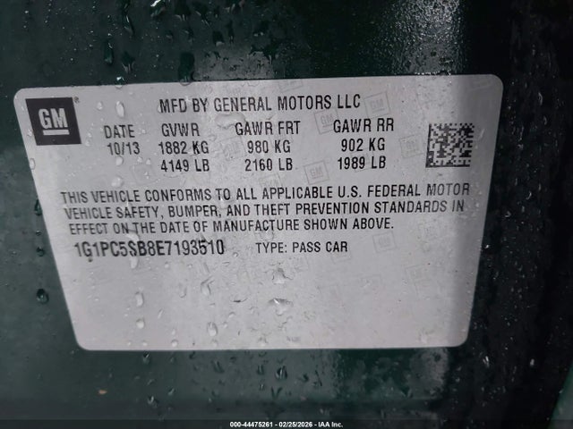 1G1PC5SB8E7193510 Chevrolet Cruze 1lt Auto