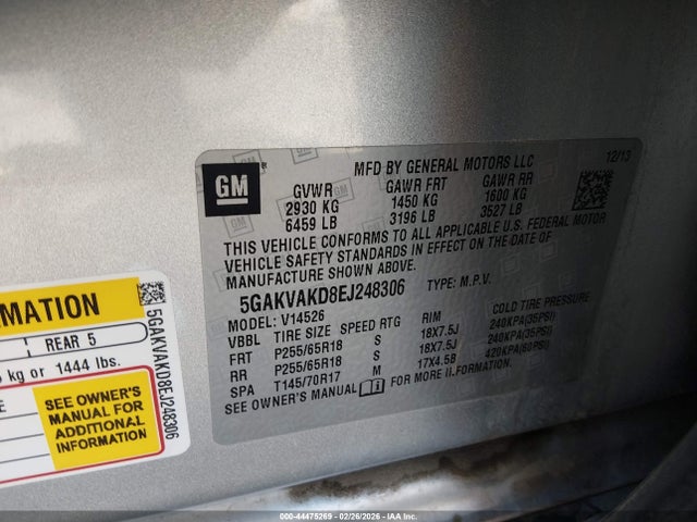 Продажа на аукционе авто 2014 Buick Enclave Convenience, vin: 5GAKVAKD8EJ248306, номер лота: 44475269