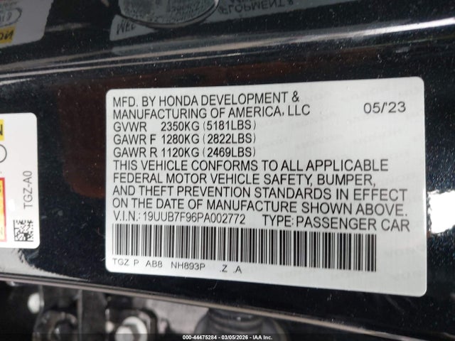 Aukcja sprzedaży 2023 Acura Tlx Type S - Hp Wheel And Tire, vin: 19UUB7F96PA002772, numer aukcji: 44475284