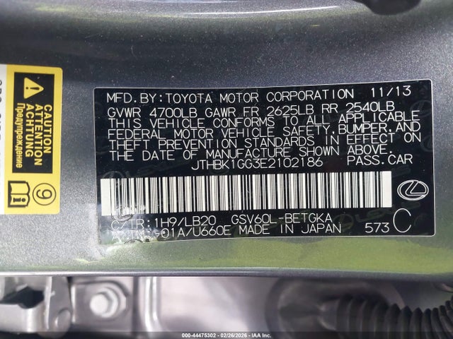Продажа на аукционе авто 2014 Lexus Es 350, vin: JTHBK1GG3E2102186, номер лота: 44475302