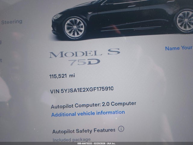 Aukcja sprzedaży 2016 Tesla Model S 60d/70d/75d/85d/90d, vin: 5YJSA1E2XGF175910, numer aukcji: 44475333