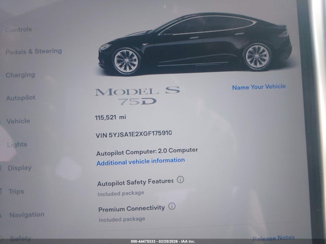 Aukcja sprzedaży 2016 Tesla Model S 60d/70d/75d/85d/90d, vin: 5YJSA1E2XGF175910, numer aukcji: 44475333