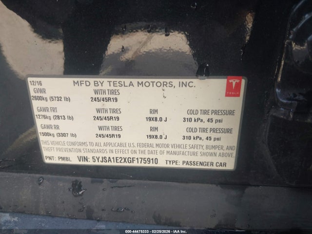 Aukcja sprzedaży 2016 Tesla Model S 60d/70d/75d/85d/90d, vin: 5YJSA1E2XGF175910, numer aukcji: 44475333