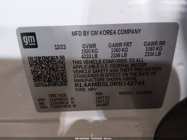 44475358 :رقم المزاد ، KL4AMBSL0RB142744 vin ، 2024 Buick Encore Gx Preferred Fwd مزاد بيع