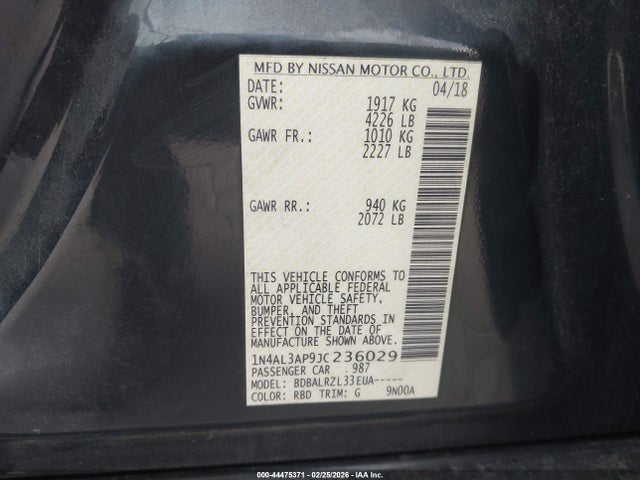 1N4AL3AP9JC236029 Nissan Altima 2.5 Sl