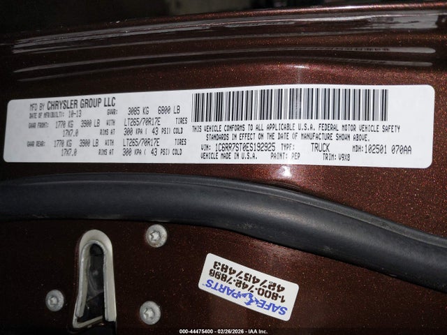 2014 Ram 1500 Tradesman მანქანა იყიდება აუქციონზე, vin: 1C6RR7ST0ES192925, აუქციონის ნომერი: 44475400