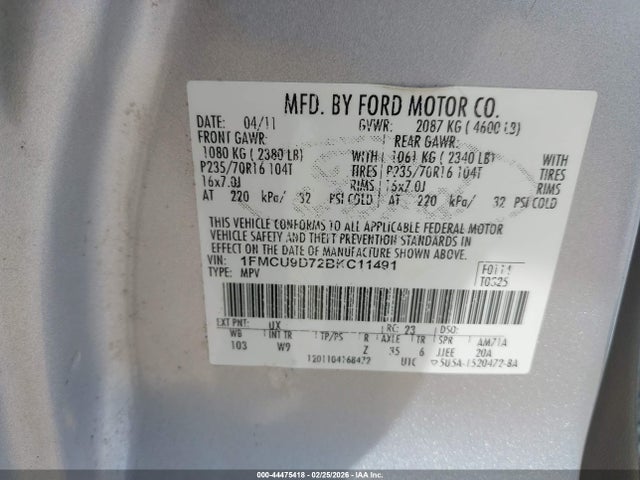 2011 FORD ESCAPE 1FMCU9D72BKC11491 Photo 8