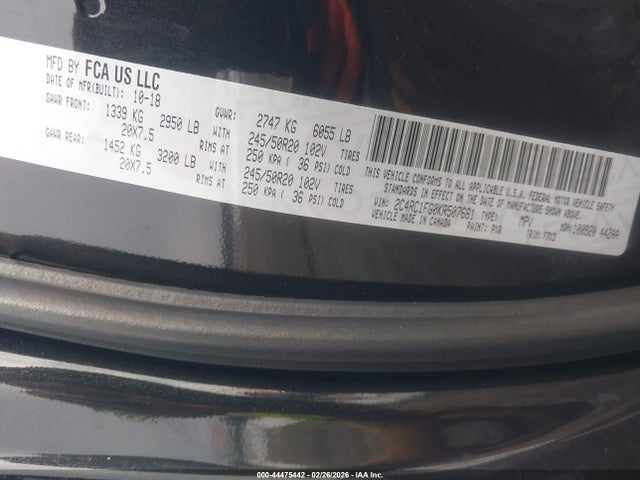 2019 Chrysler Pacifica Touring Plus მანქანა იყიდება აუქციონზე, vin: 2C4RC1FG0KR507661, აუქციონის ნომერი: 44475442