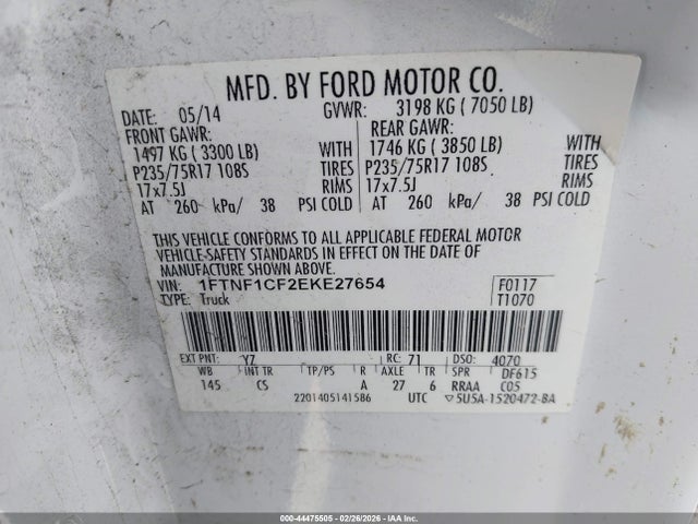 Ford F-150 Xl 2014 1FTNF1CF2EKE27654 Image 9