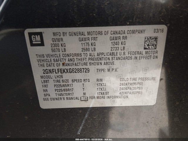 2GNFLFEKXG6288729 Chevrolet EQUINOX LT