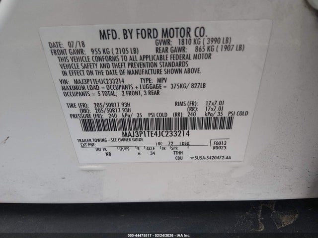 MAJ3P1TE4JC233214 Ford Ecosport Se