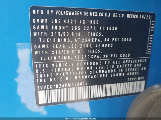 Продаж на аукціоні авто 2023 Volkswagen Taos 1.5t Se, vin: 3VVEX7B24PM368618, номер лоту: 44475521