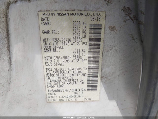 Nissan Frontier Sv 2019 1N6AD0EV6KN704364 Image 9