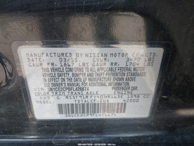 Aukcja sprzedaży 2015 Nissan Versa Note S (sr), vin: 3N1CE2CP9FL426674, numer aukcji: 44475536