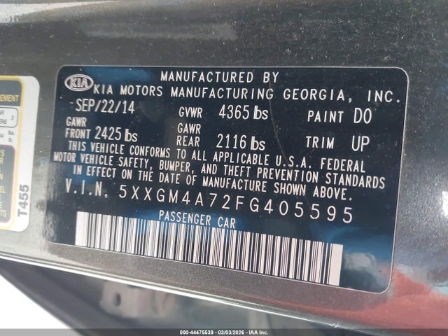 KIA Optima Lx 2015 5XXGM4A72FG405595 Image 9