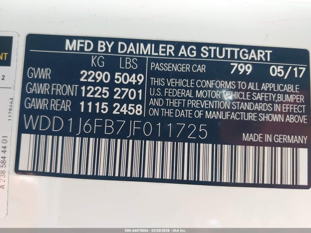 44475554 :رقم المزاد ، WDD1J6FB7JF011725 vin ، 2018 Mercedes-benz E 400 مزاد بيع