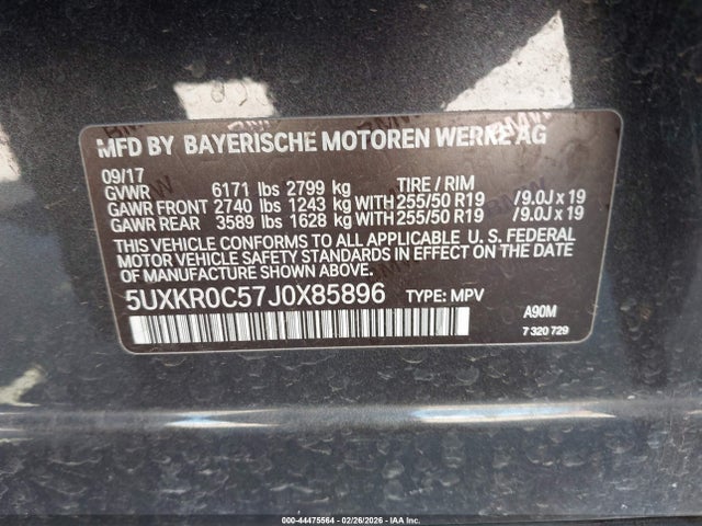 44475564 :رقم المزاد ، 5UXKR0C57J0X85896 vin ، 2018 Bmw X5 Xdrive35i مزاد بيع