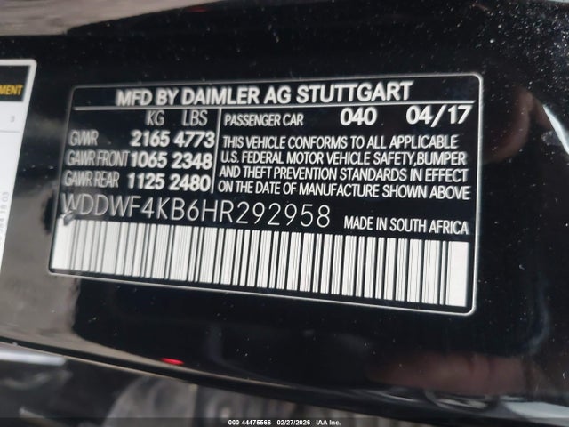 Aukcja sprzedaży 2017 Mercedes-benz C 300 4matic, vin: WDDWF4KB6HR292958, numer aukcji: 44475566
