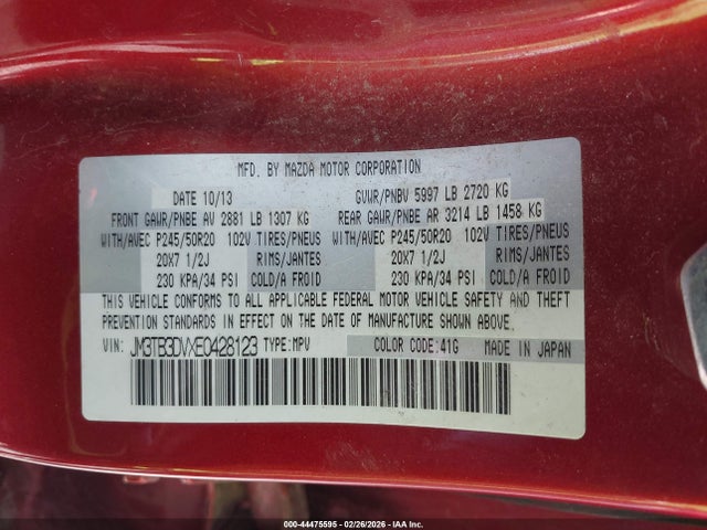 JM3TB3DVXE0428123 Mazda Cx-9 Grand Touring