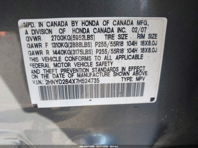Продаж на аукціоні авто 2007 Acura Mdx Technology Package, vin: 2HNYD284X7H524735, номер лоту: 44475596